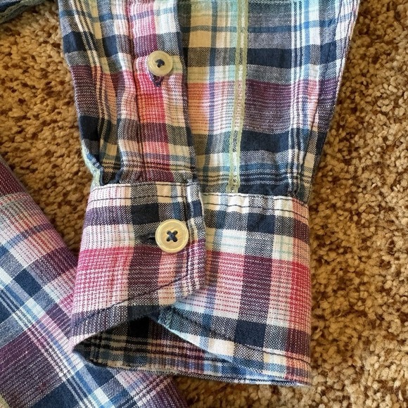 Tommy Bahama Mens Medium 100% Linen Plaid Button Shirt Pink Blue Teal - Picture 8 of 14